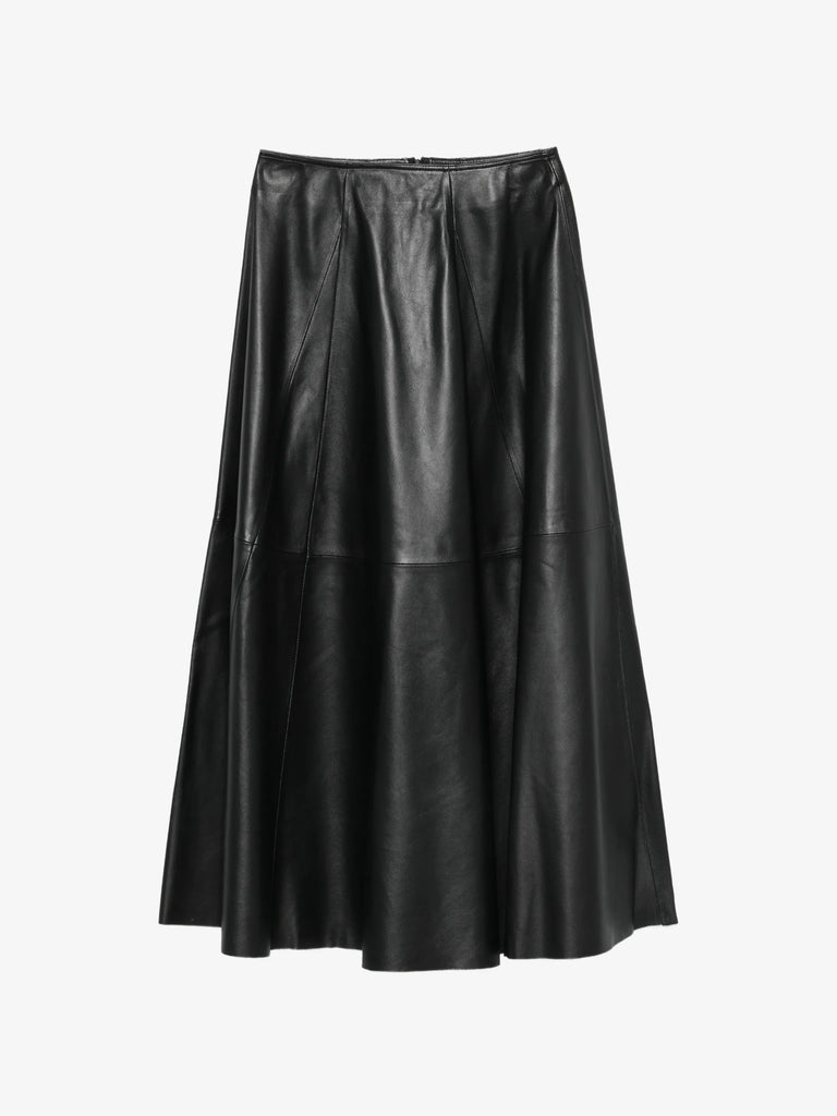 panelled leather midi skirt