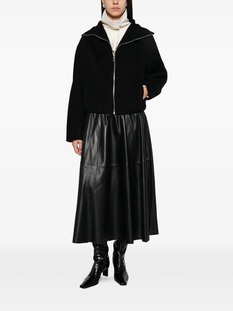 panelled leather midi skirt