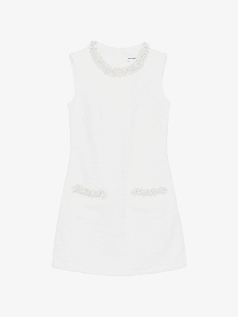 faux-pearl embellished bouclé mini dress