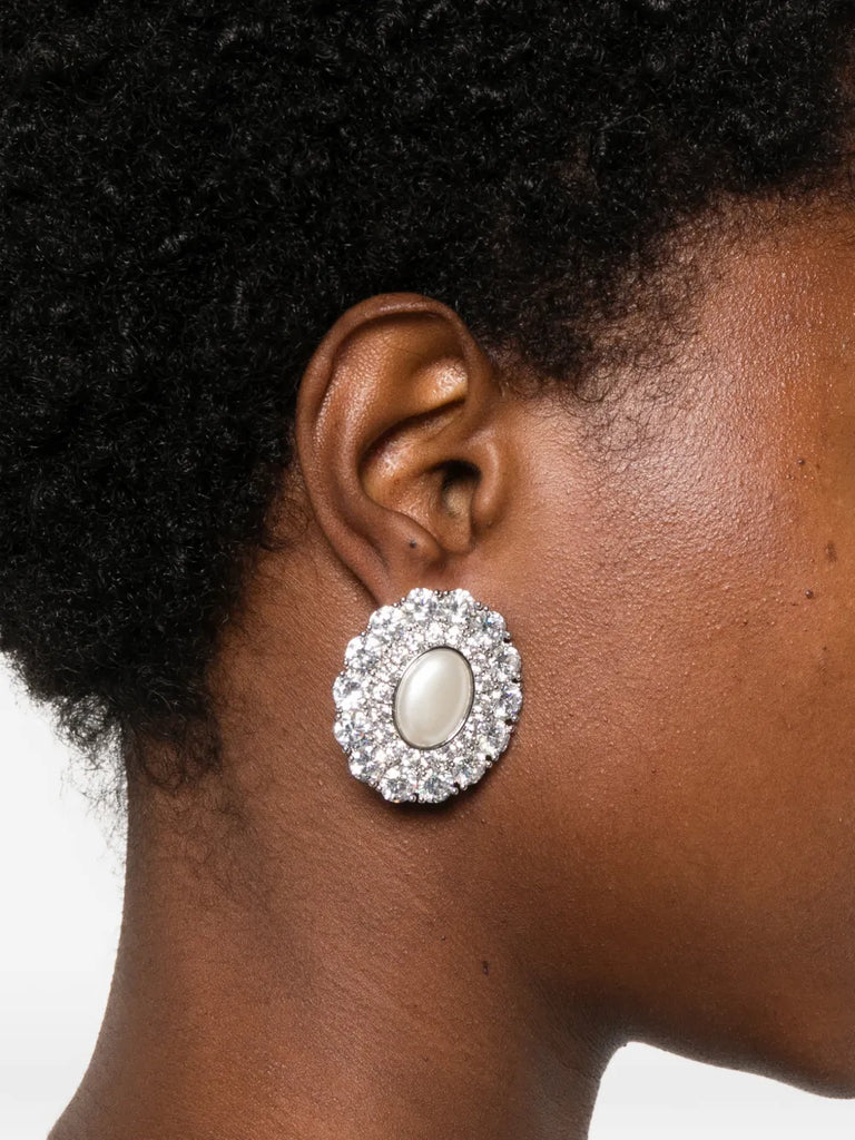 oval crystal pearl earrings