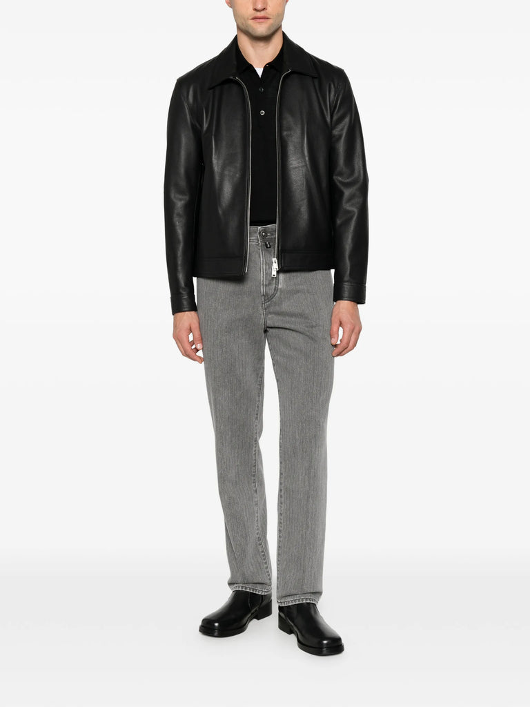 herringbone-pattern jeans