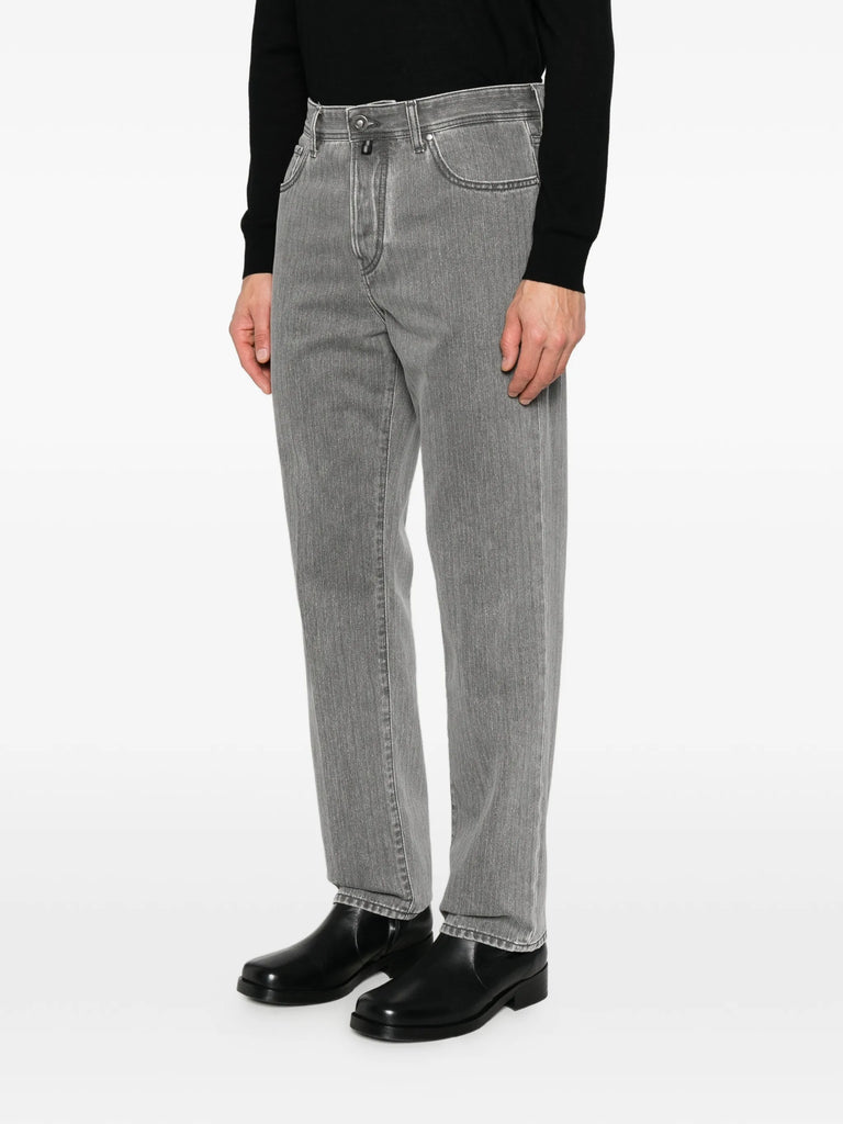herringbone-pattern jeans