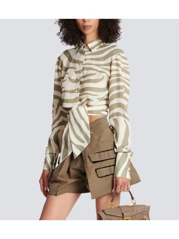 Animal-print tie-waist shirt