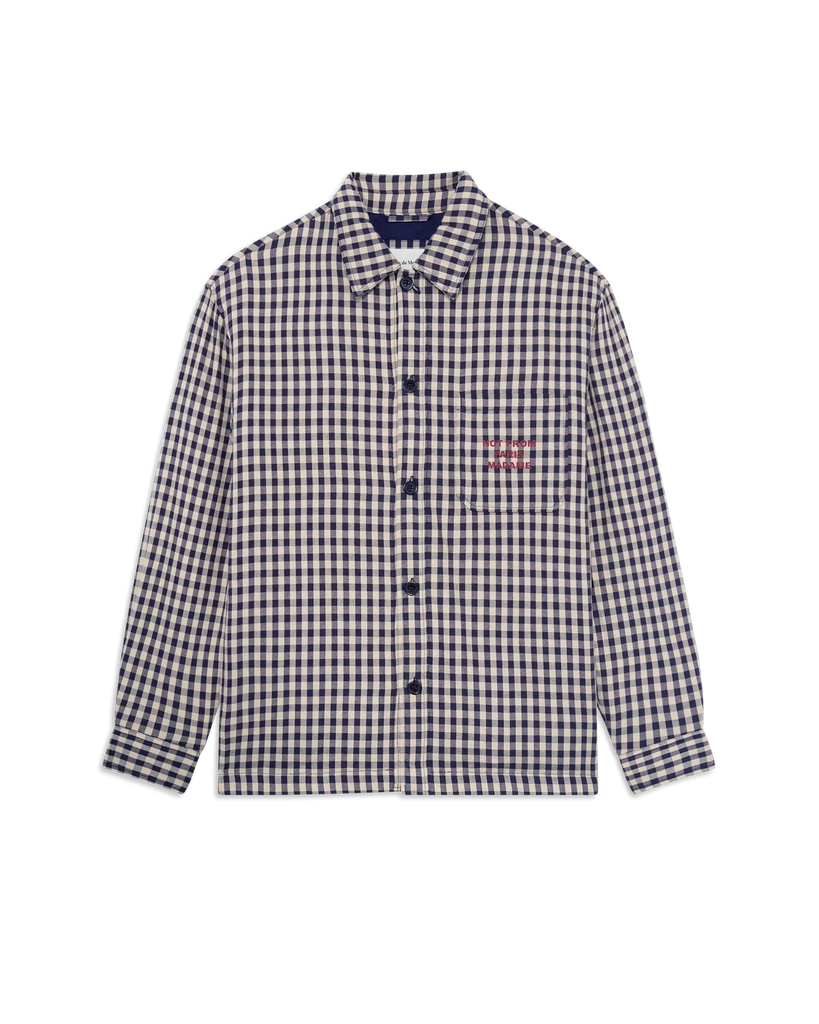 gingham-check slogan-print cotton overshirt