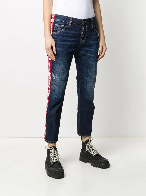 Cropped-Jeans aus Denim mit Logo-Tape