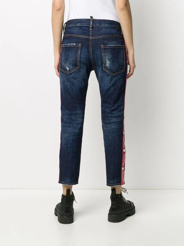 Cropped-Jeans aus Denim mit Logo-Tape