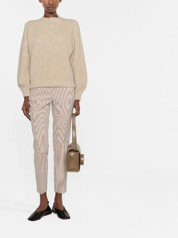 crew-neck cable-knit beige knitwear jumper