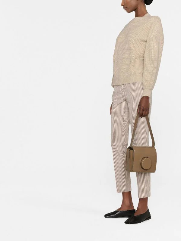 crew-neck cable-knit beige knitwear jumper