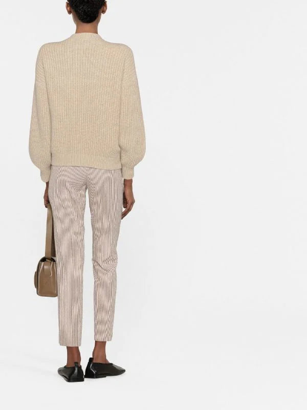 crew-neck cable-knit beige knitwear jumper