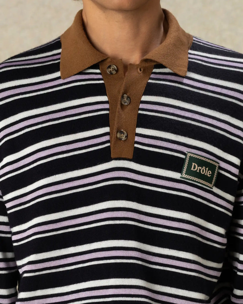striped long-sleeve polo shirt