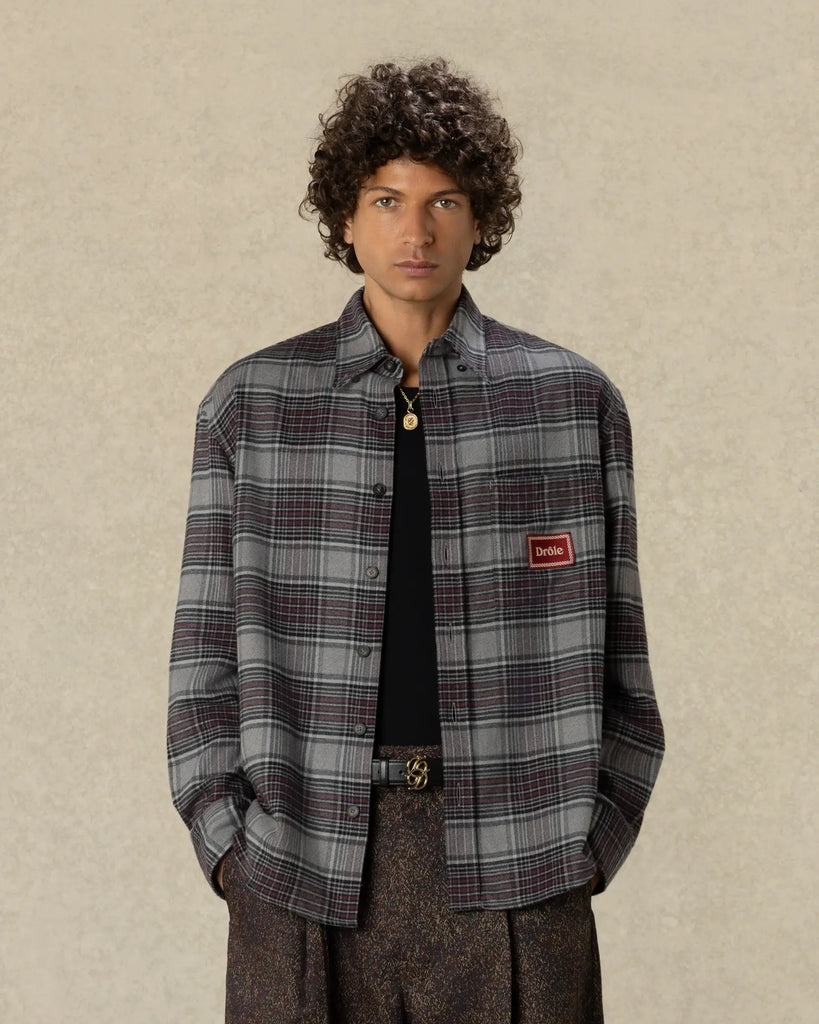 check-pattern logo-patch shirt