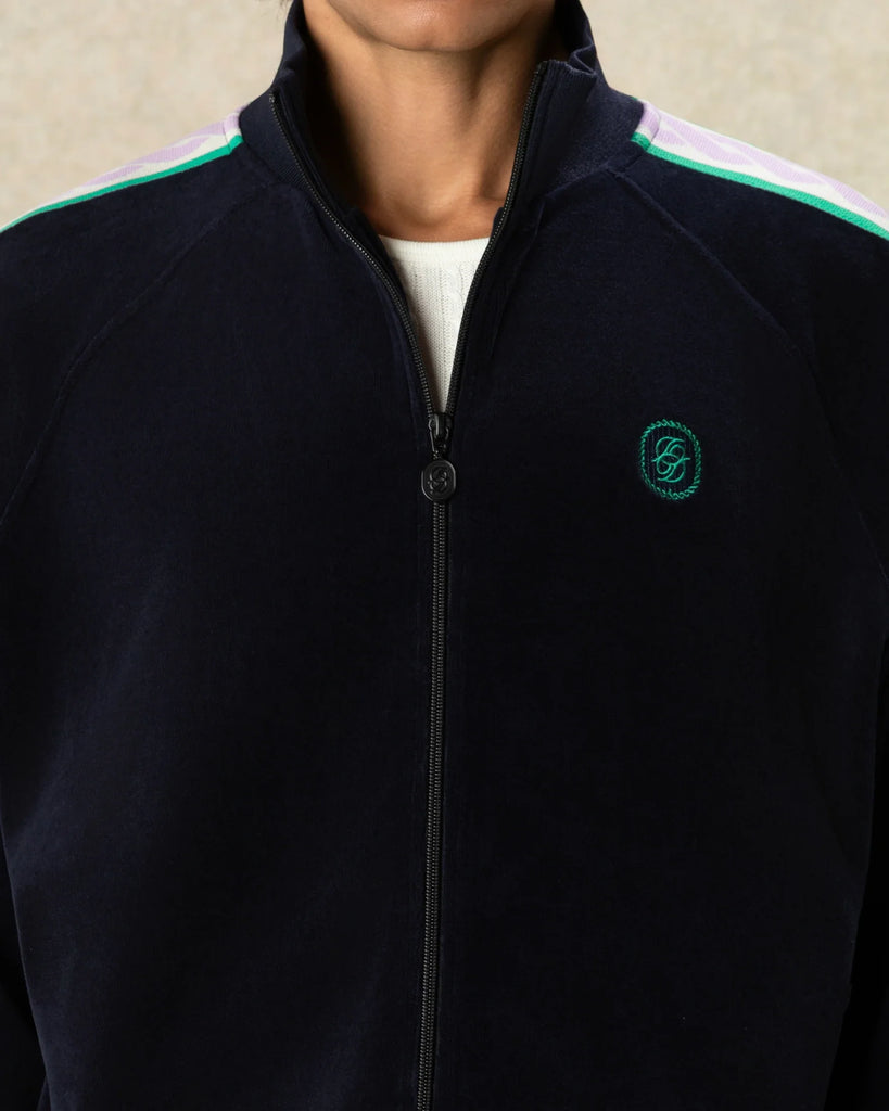 logo-embroidered velvet track jacket