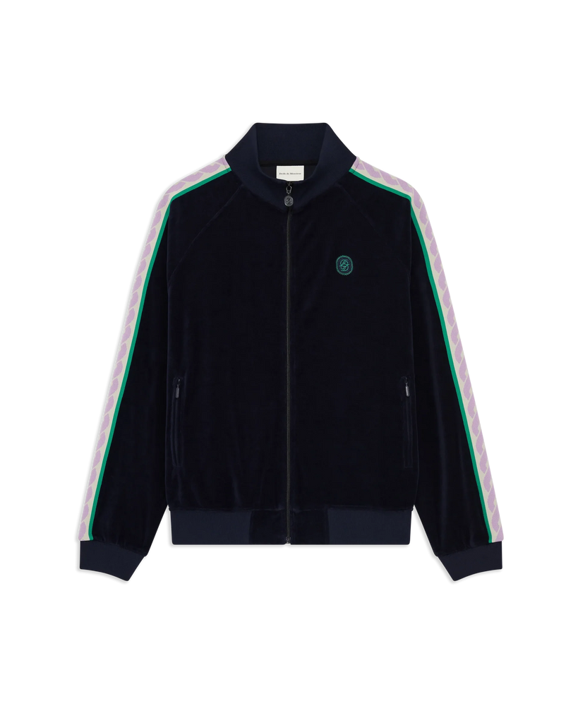 logo-embroidered velvet track jacket
