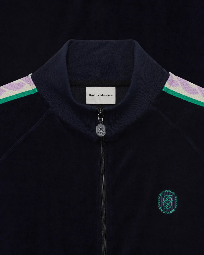 logo-embroidered velvet track jacket