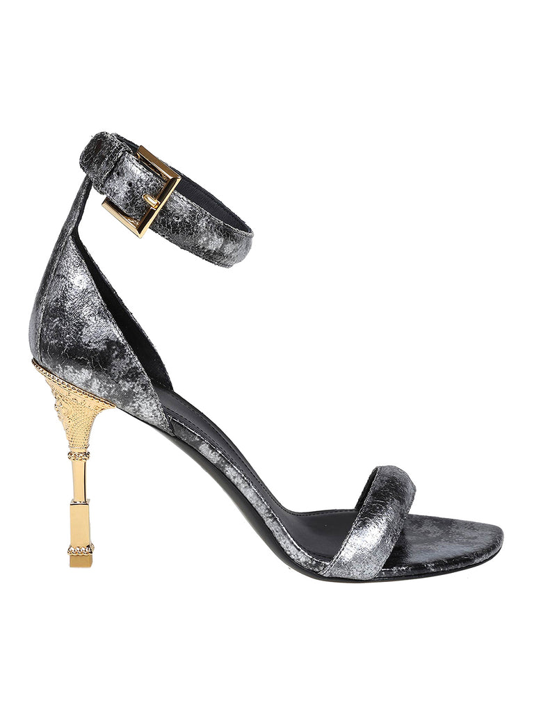 Metallic-effect leather sandals