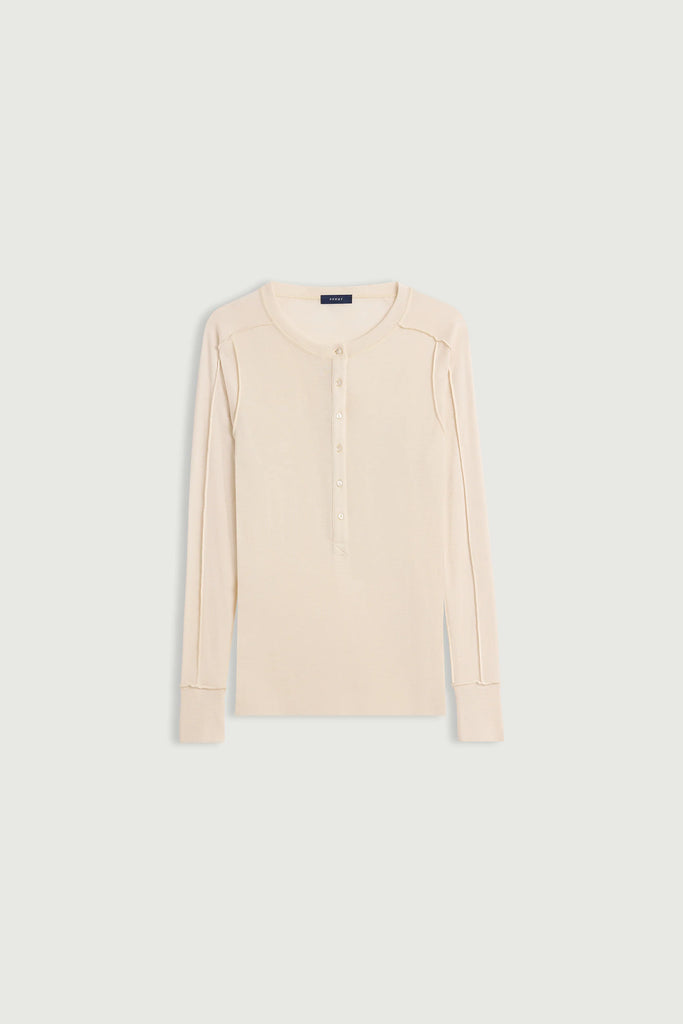 HENLEY T-SHIRT WITH EXPOSED SEAMS IN FLAMMED WOOL LAOS
