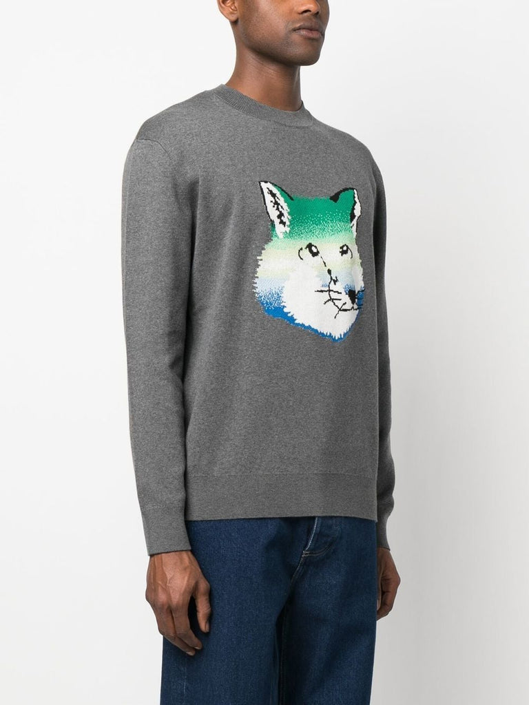 Vibrant Fox Head intarsia pullover