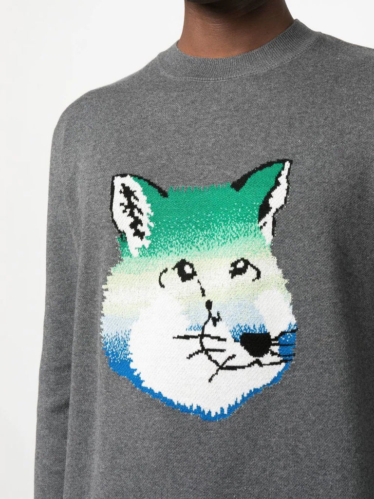 Vibrant Fox Head intarsia pullover