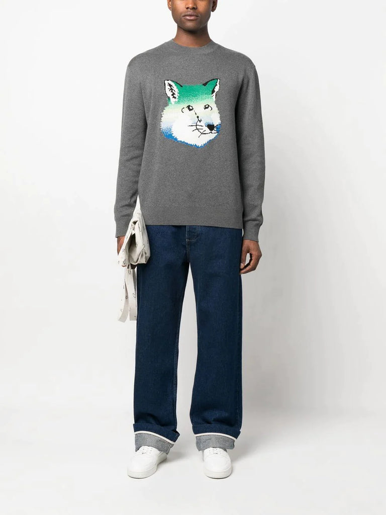 Vibrant Fox Head intarsia pullover
