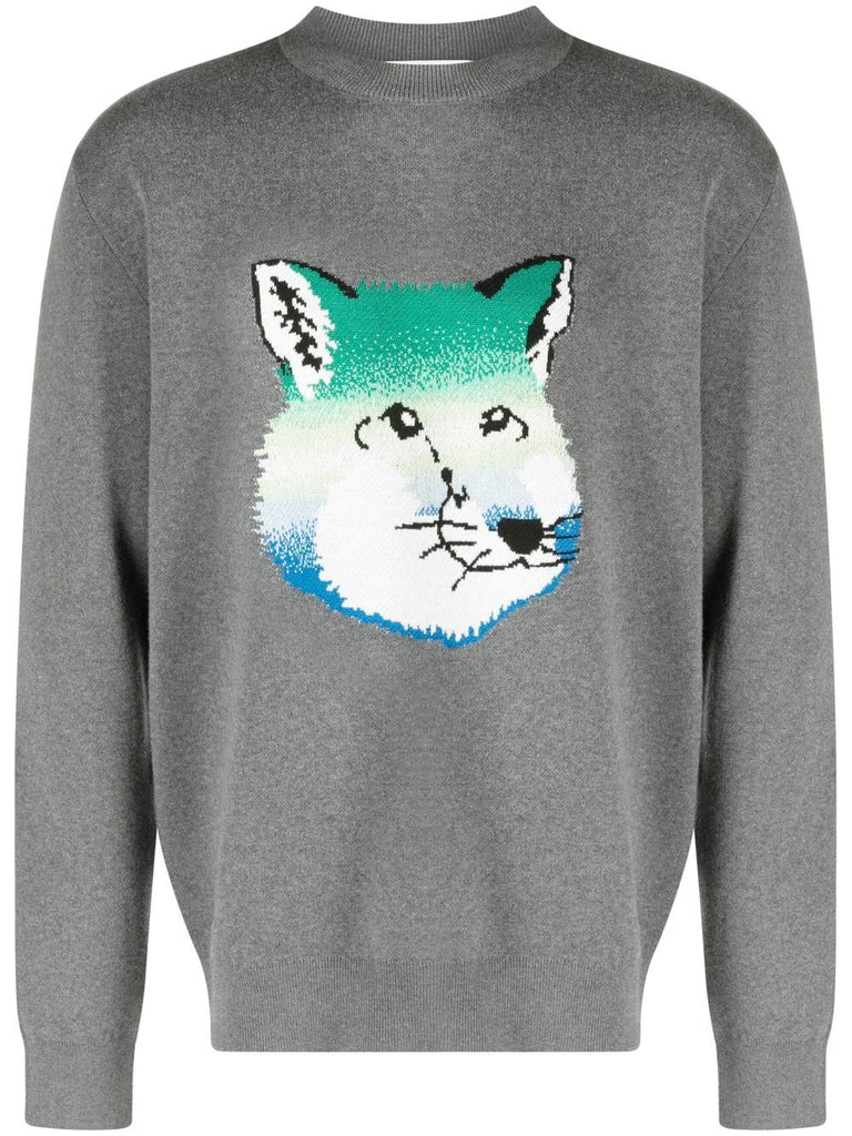 Vibrant Fox Head intarsia pullover