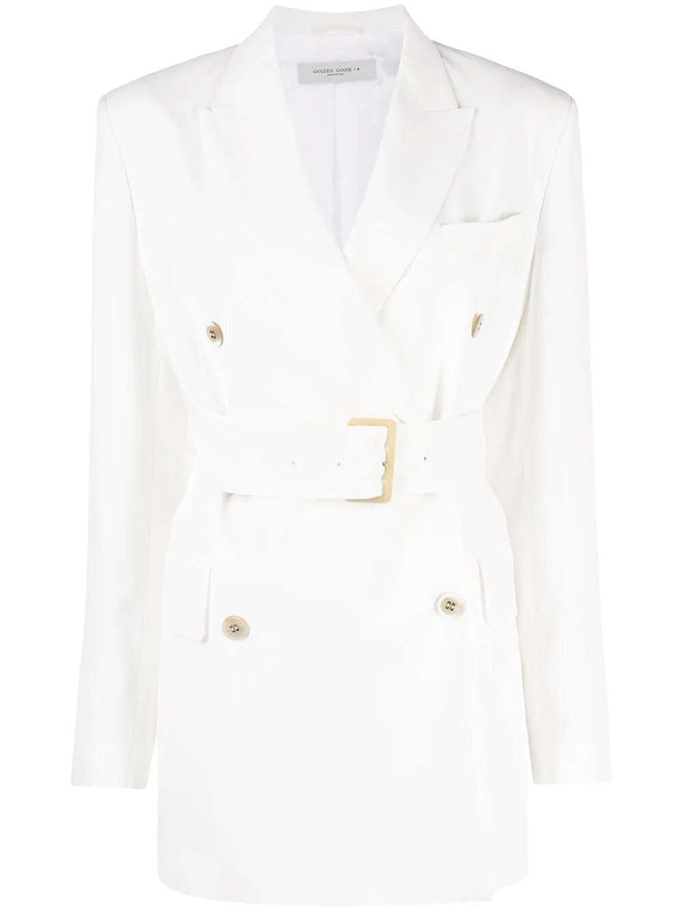 Double-breasted belted blazer