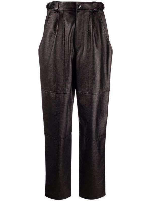 straight leg leather trousers