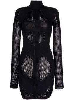 Perforated-knit detail dress