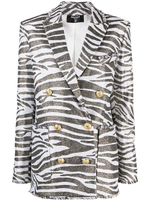 Zebra-print double-breasted coat