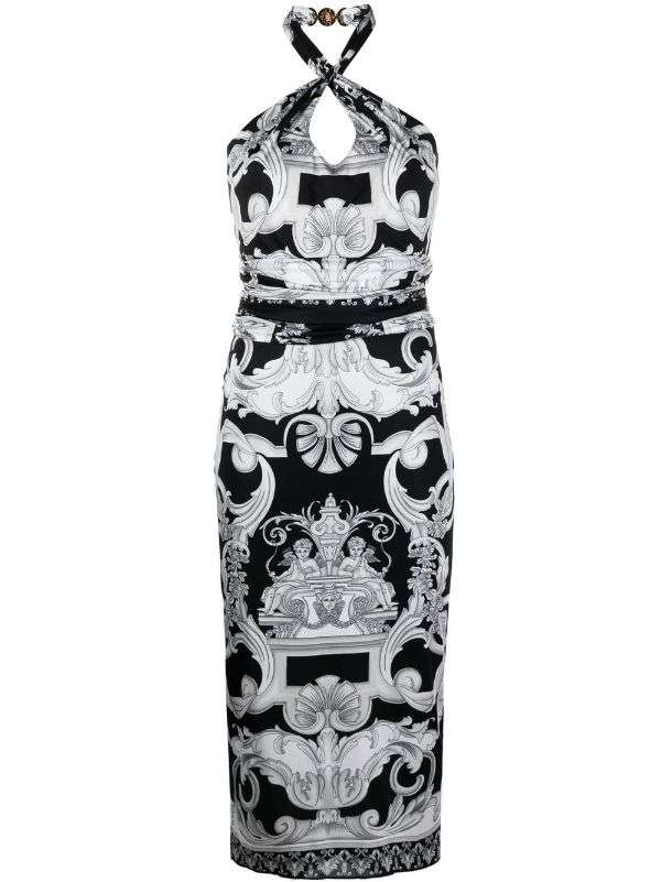 Barocco-print cut-out midi dress