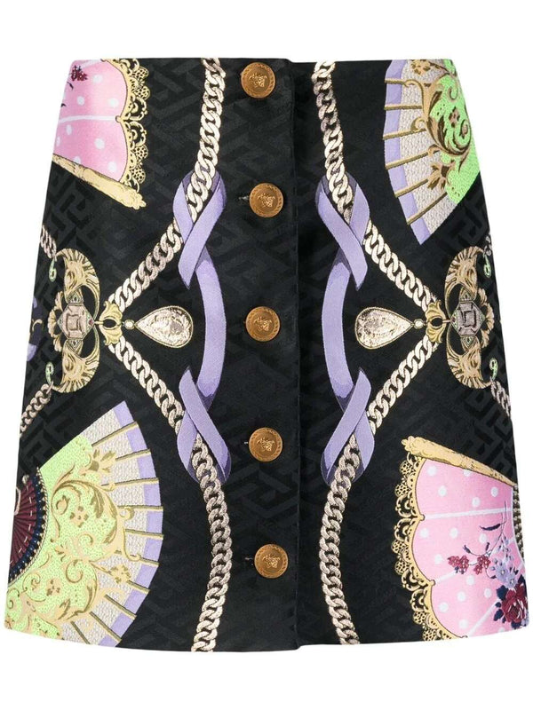 Graphic-print Medusa Head button skirt
