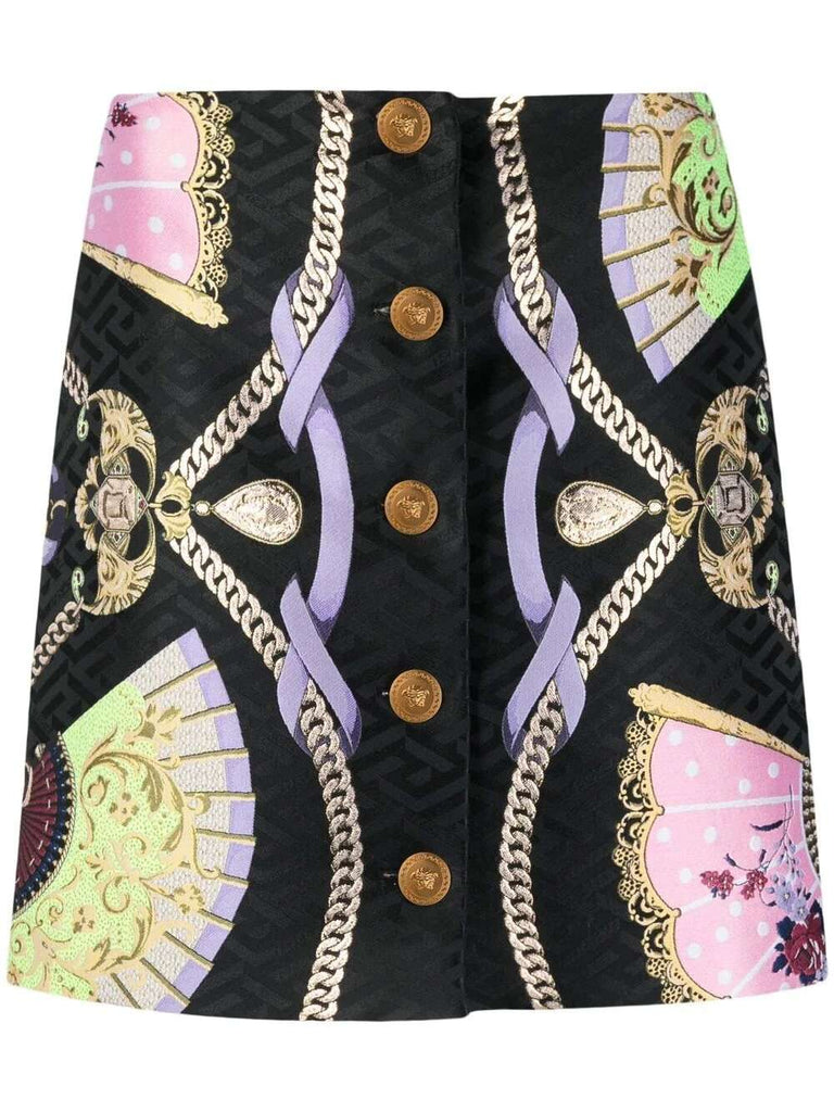 graphic-print Medusa Head button skirt