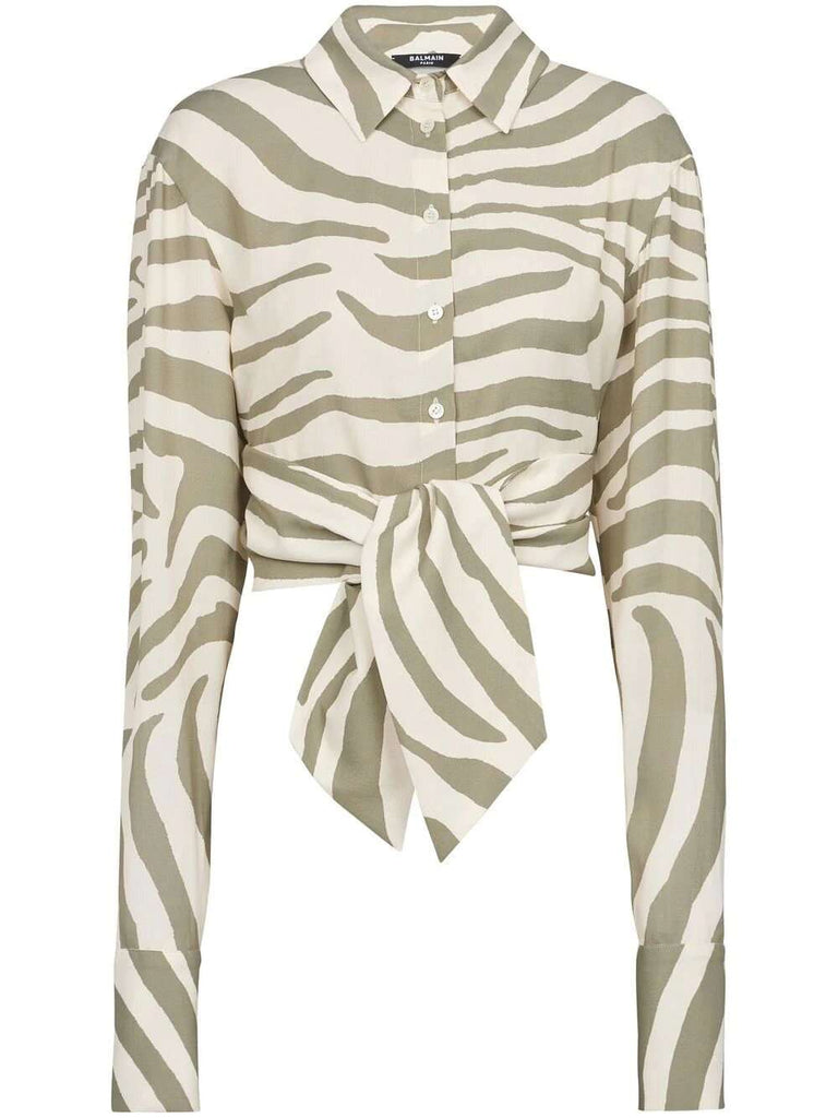 Animal-print tie-waist shirt