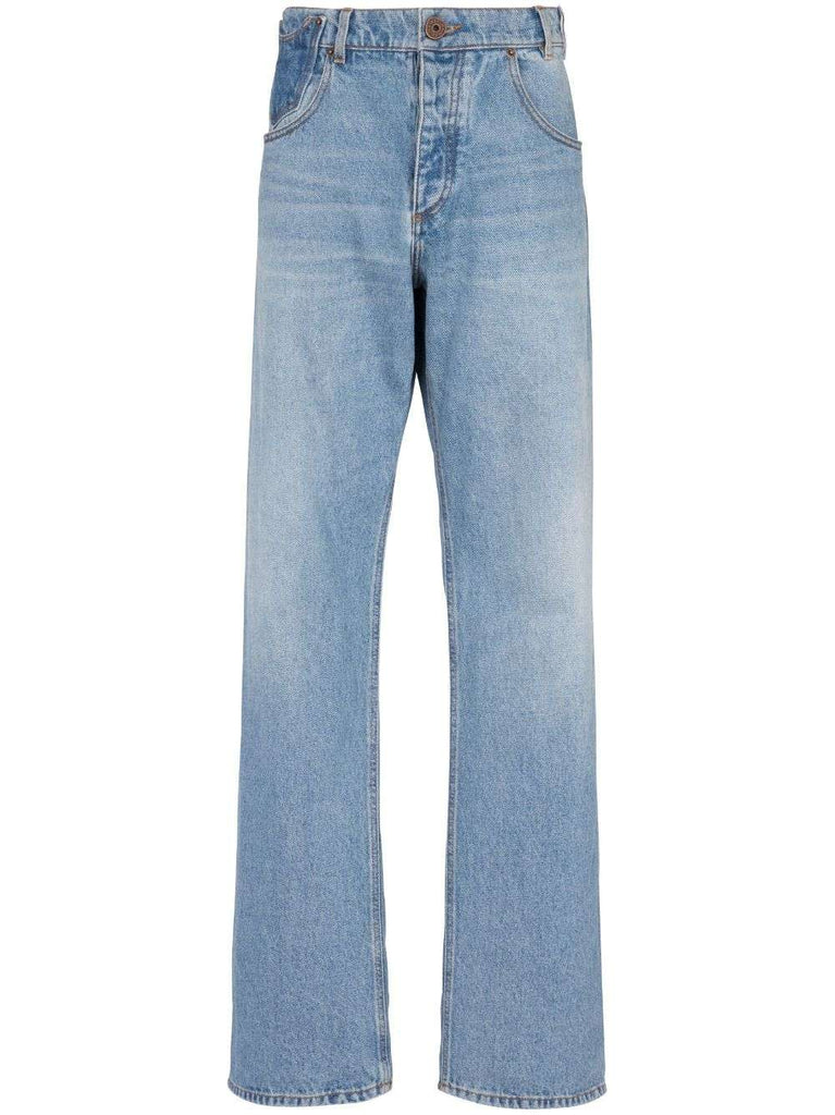 Denim džinsi ar kontrasta kabatām platām kājām