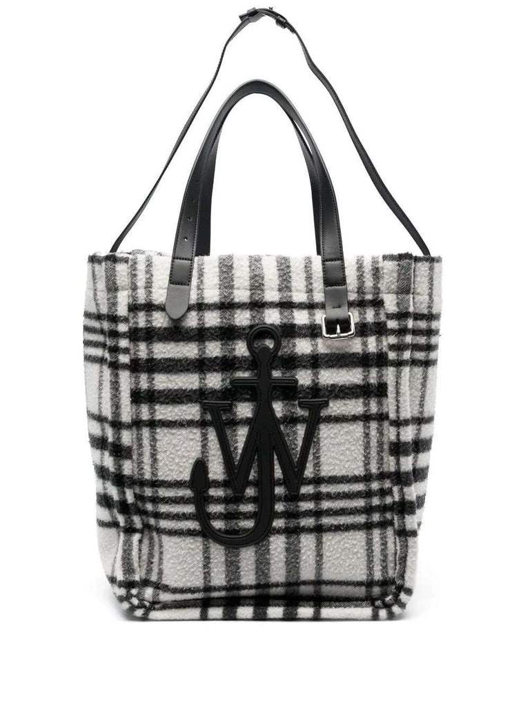 Belt plaid-check virgin-wool tote bag