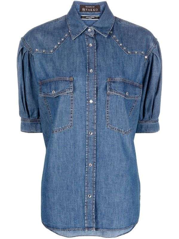 Crystal-embellished denim shirt