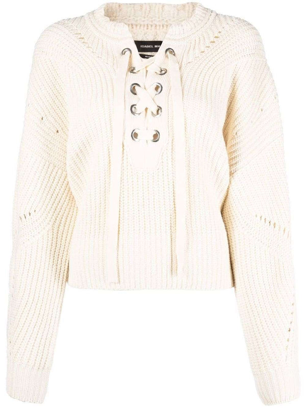 lace-up ribbed-knit knitwear jumper