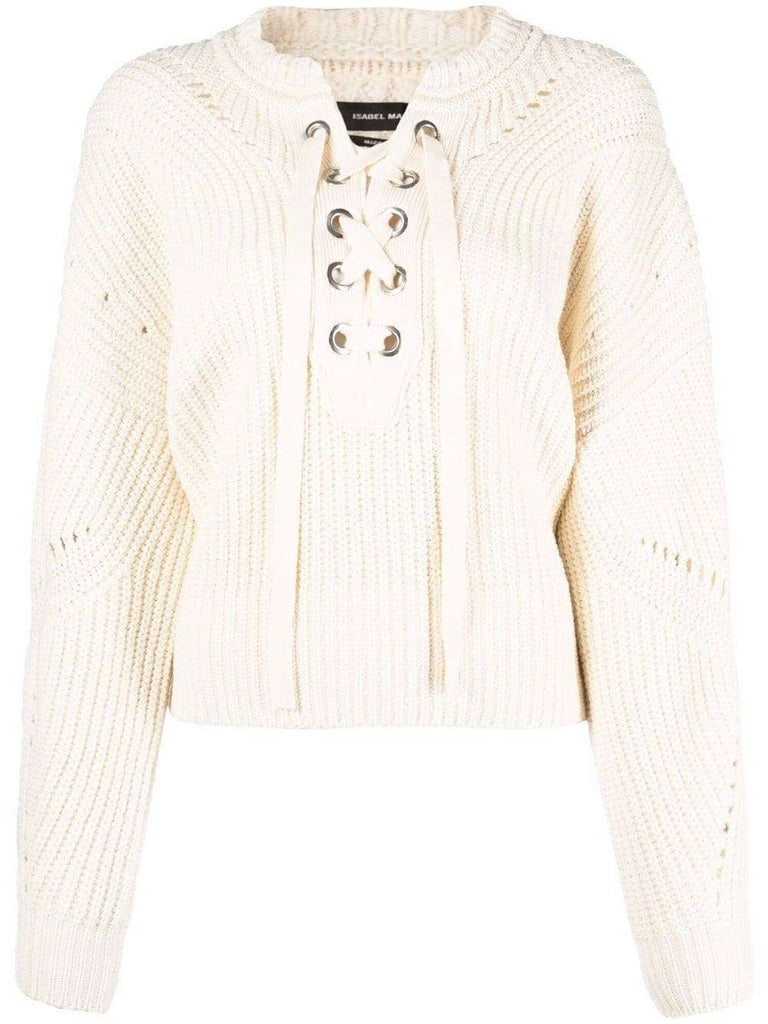 Strickpullover aus Rippstrick mit Schnürung