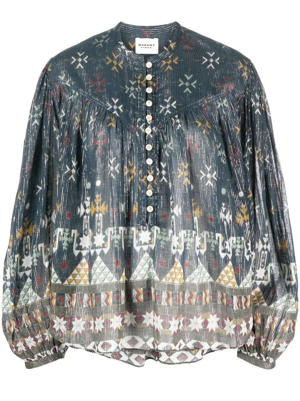 Graphic-print button-up blouse