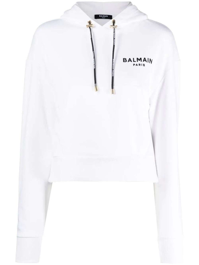 Flocked-logo cropped hoodie