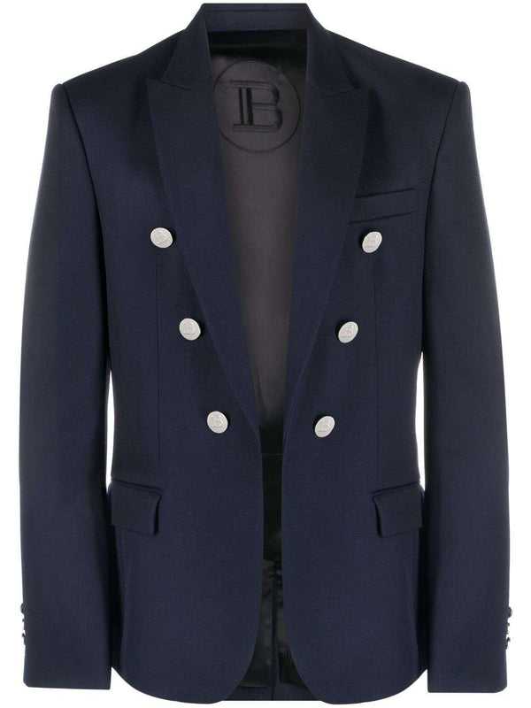 Embossed-button double-breasted blazer