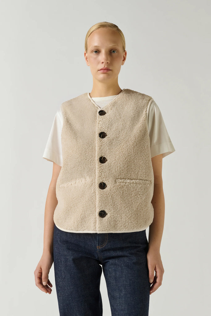 V-neck faux-shearling vest