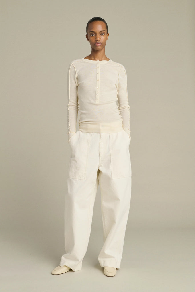 HENLEY T-SHIRT WITH EXPOSED SEAMS IN FLAMMED WOOL LAOS