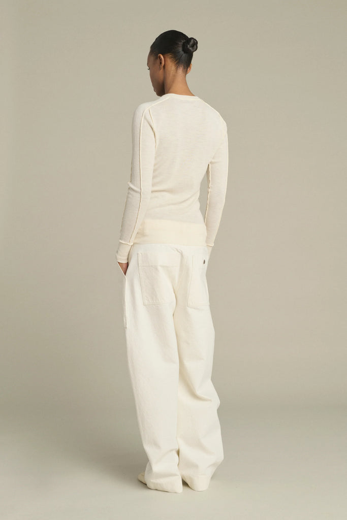 HENLEY T-SHIRT WITH EXPOSED SEAMS IN FLAMMED WOOL LAOS