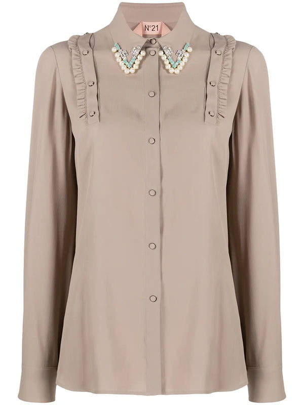 pearl and crystal embellished collar blouse
