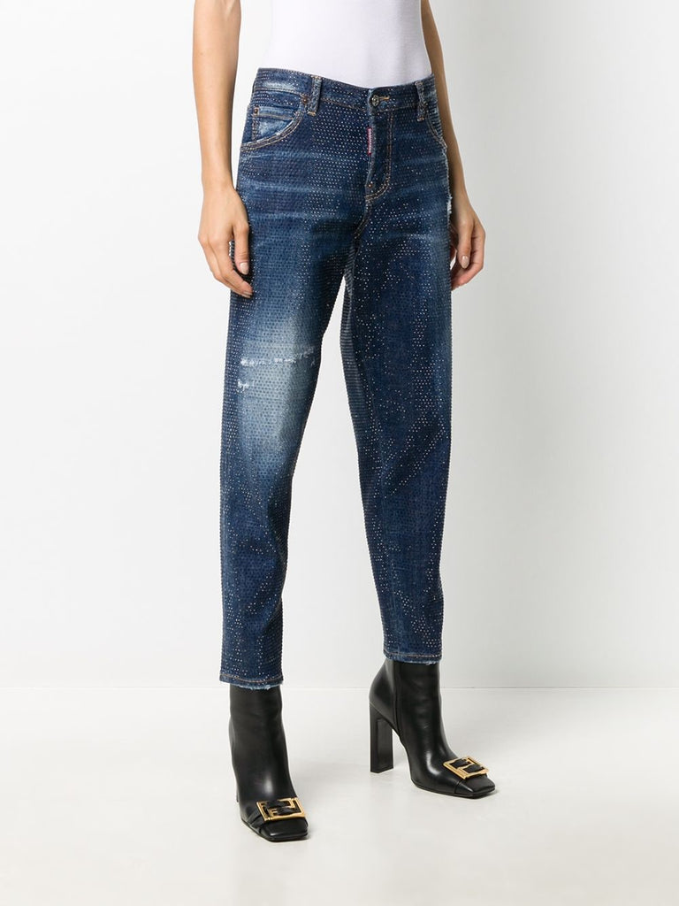 Cropped-Skinny-Fit-Jeans mit Nieten 