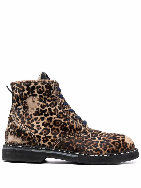 Leopard-print lace-up boots