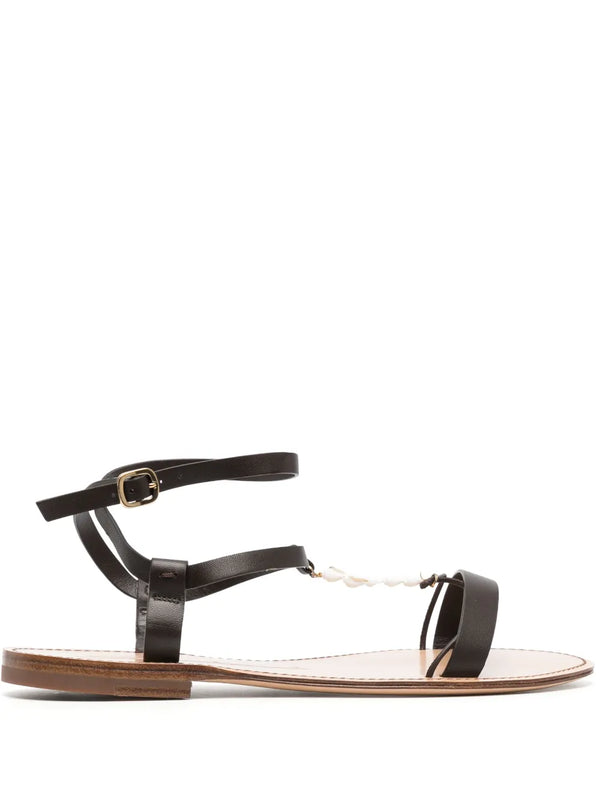 shell T-bar flat leather sandals