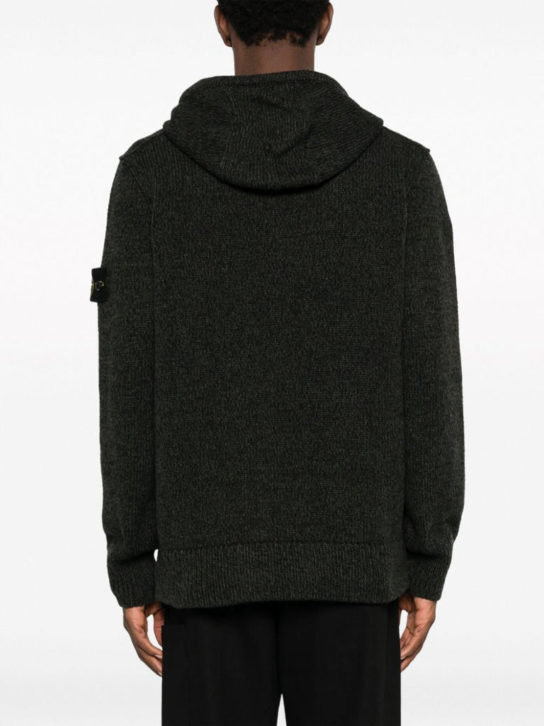 Compass-patch ribbed-knit mélange knitwear hoodie