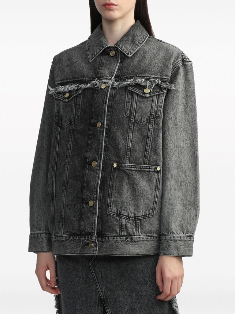 frayed-detail washed denim jacket