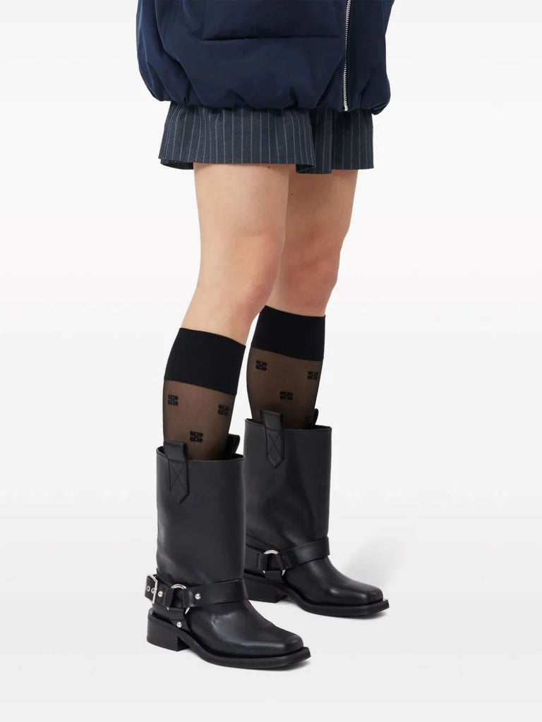 buckle-strap leather biker boots
